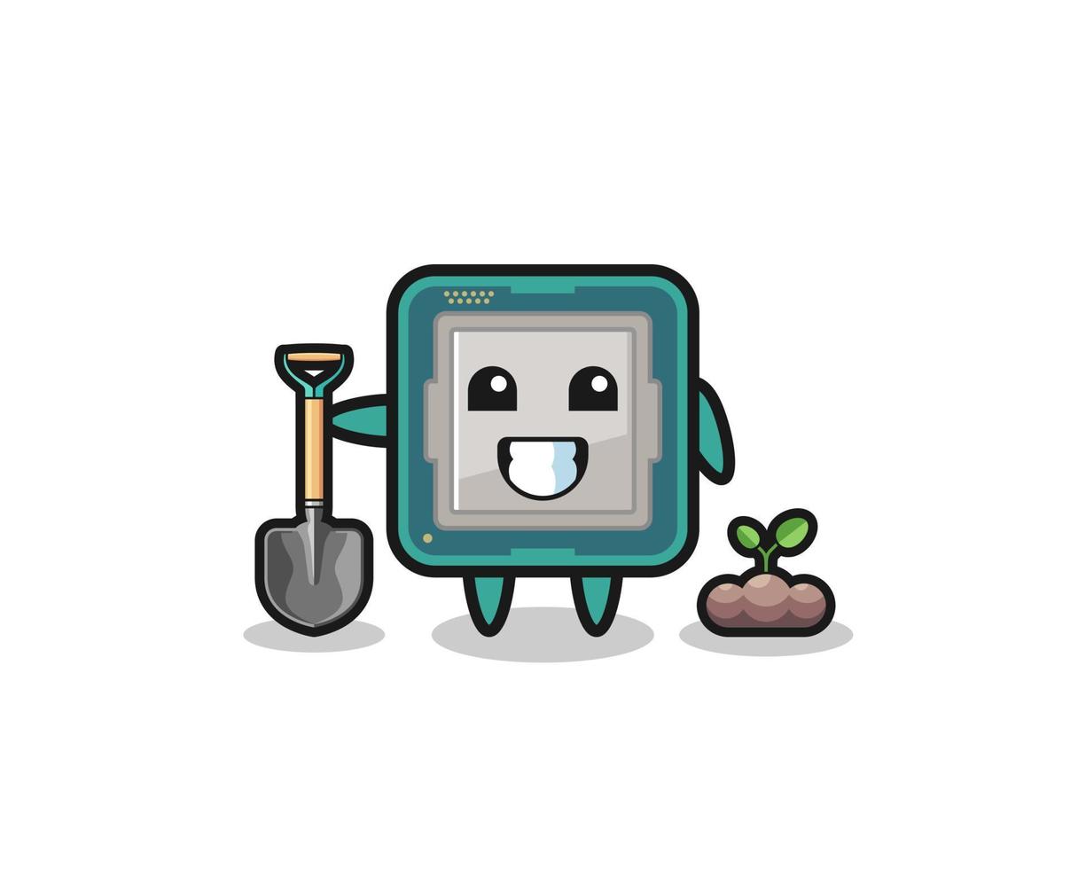 cute processor cartoon is planting a tree seed vector