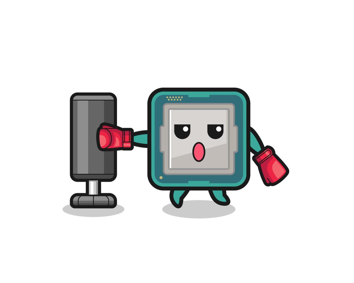 processor boxer cartoon doing training with punching bag vector