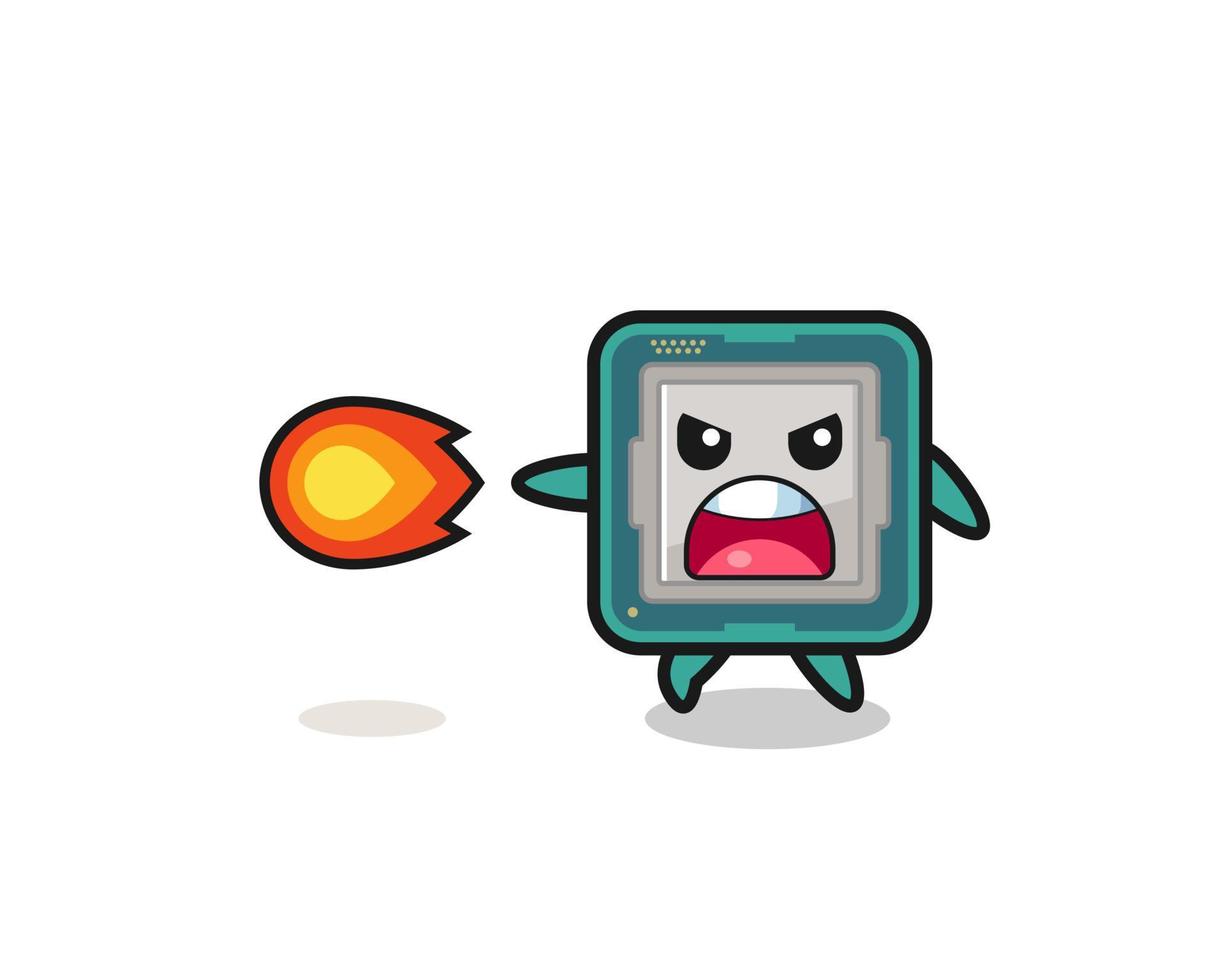 cute processor mascot is shooting fire power vector