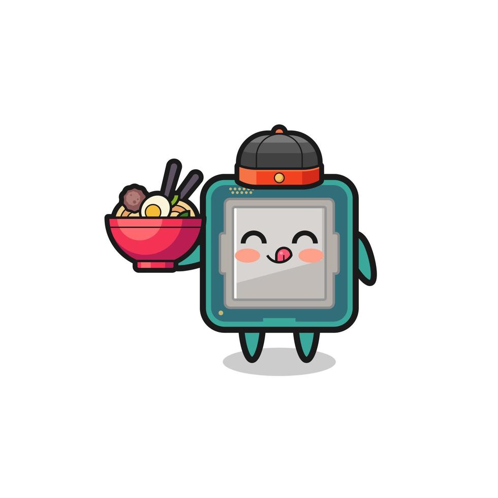 procesador como mascota del chef chino sosteniendo un tazón de fideos vector