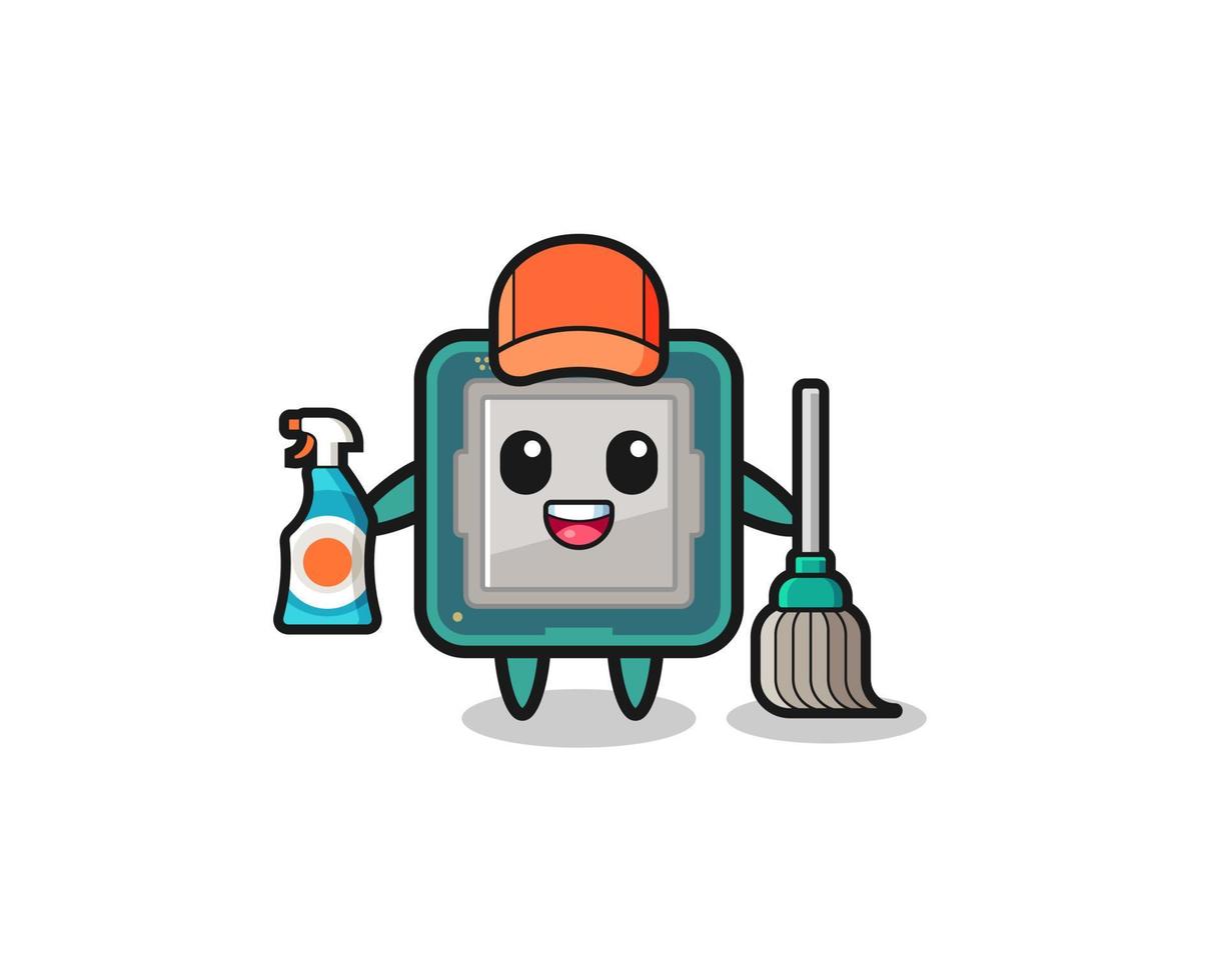 cute processor character as cleaning services mascot vector