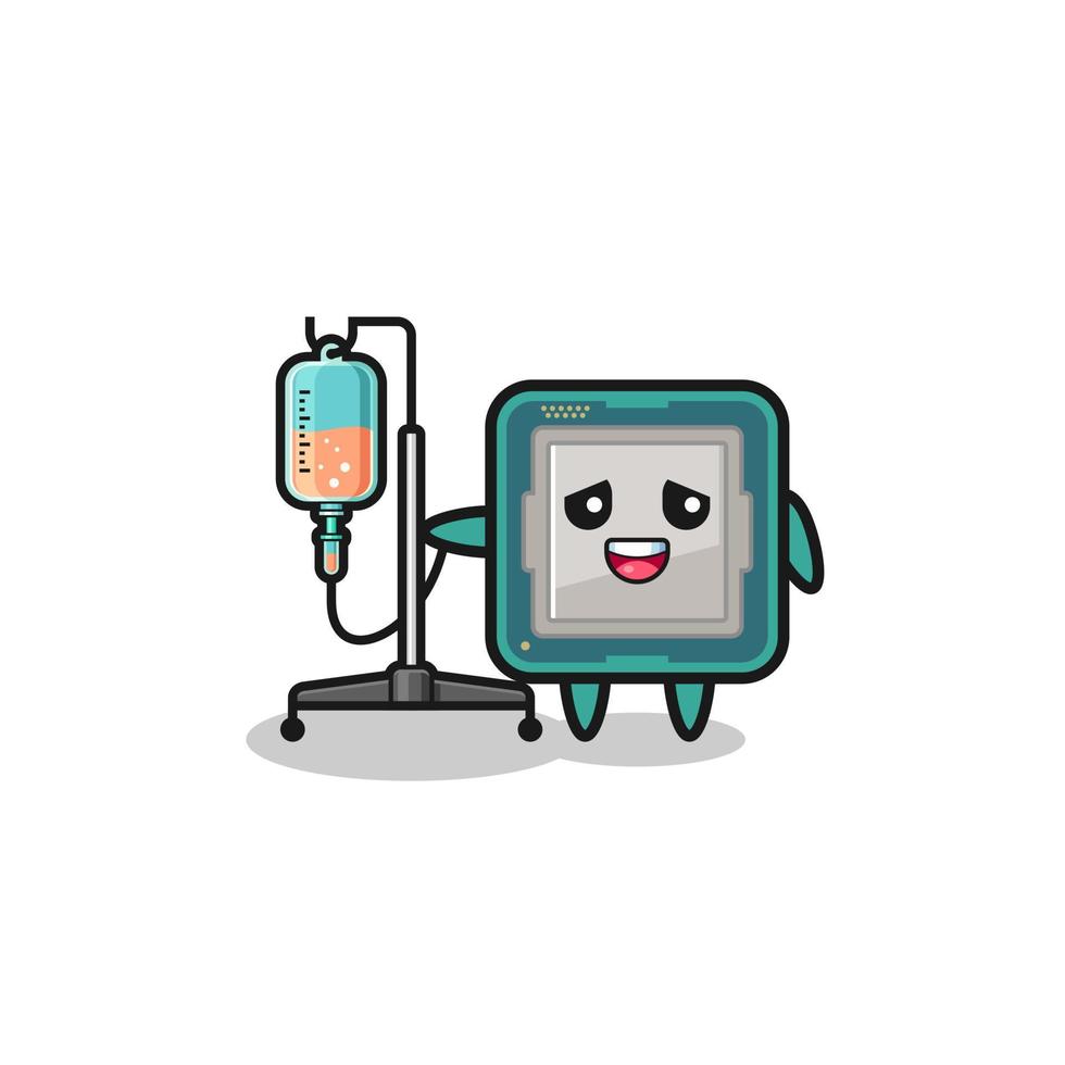 cute processor character standing with infusion pole vector