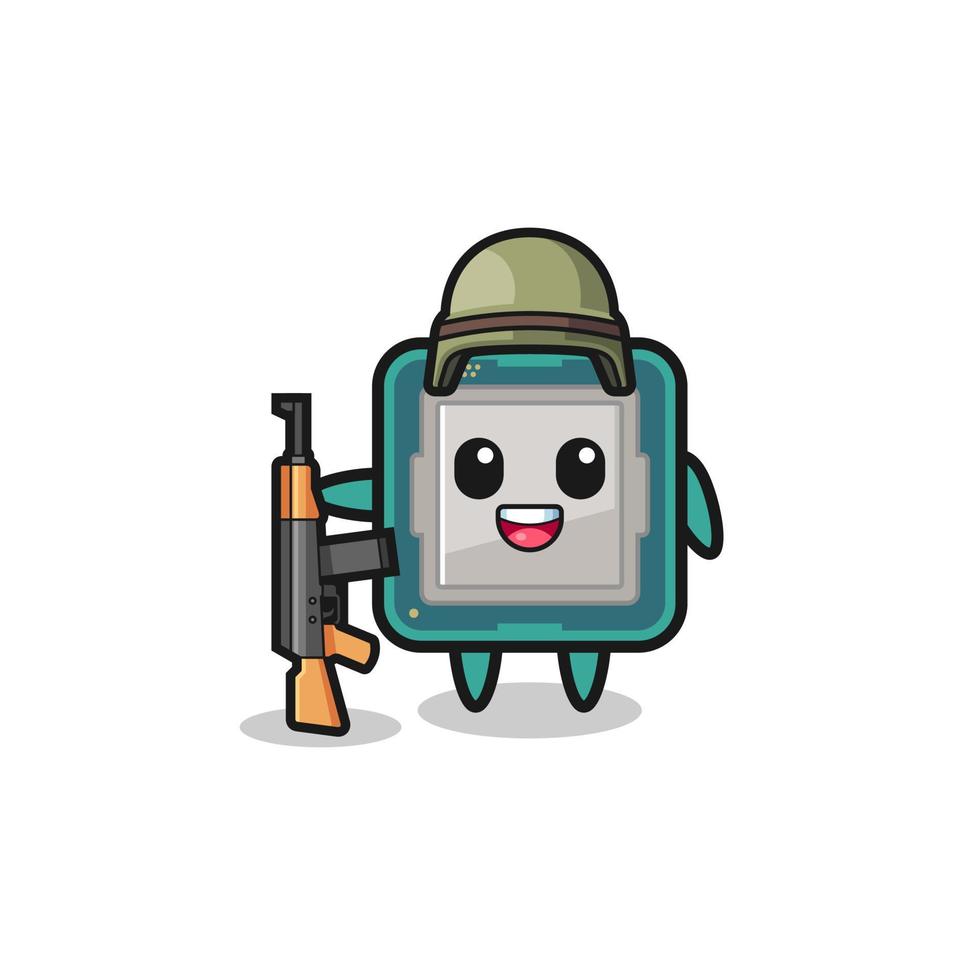 cute processor mascot as a soldier vector