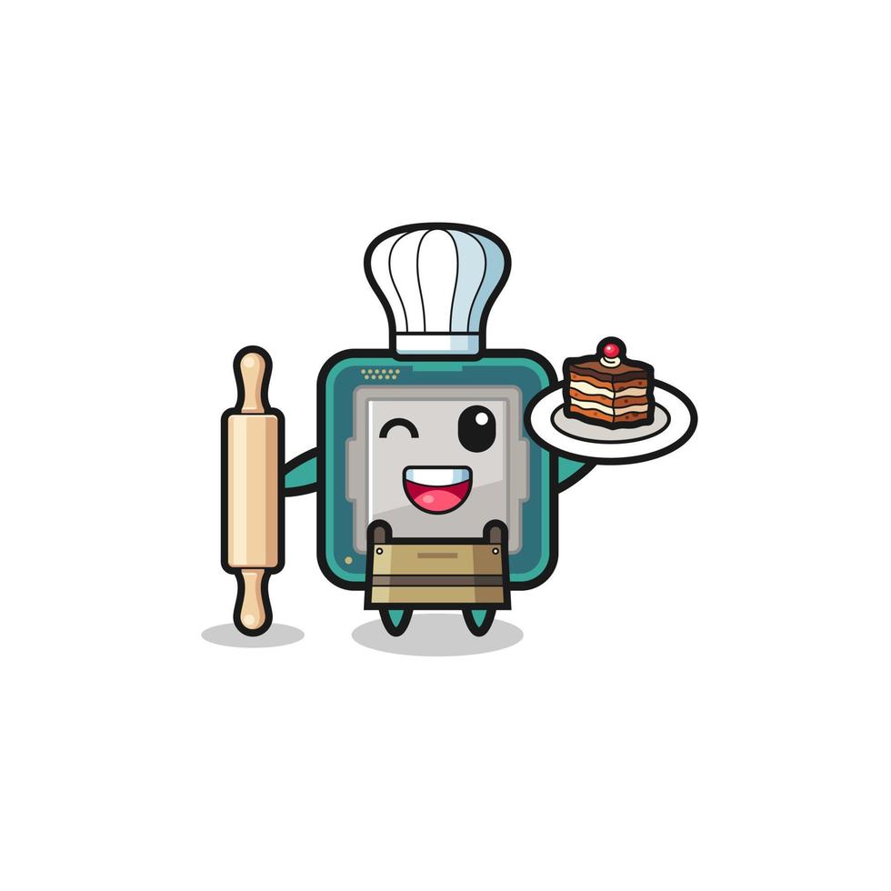 processor as pastry chef mascot hold rolling pin vector