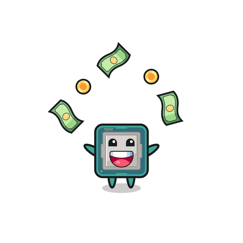 illustration of the processor catching money falling from the sky vector