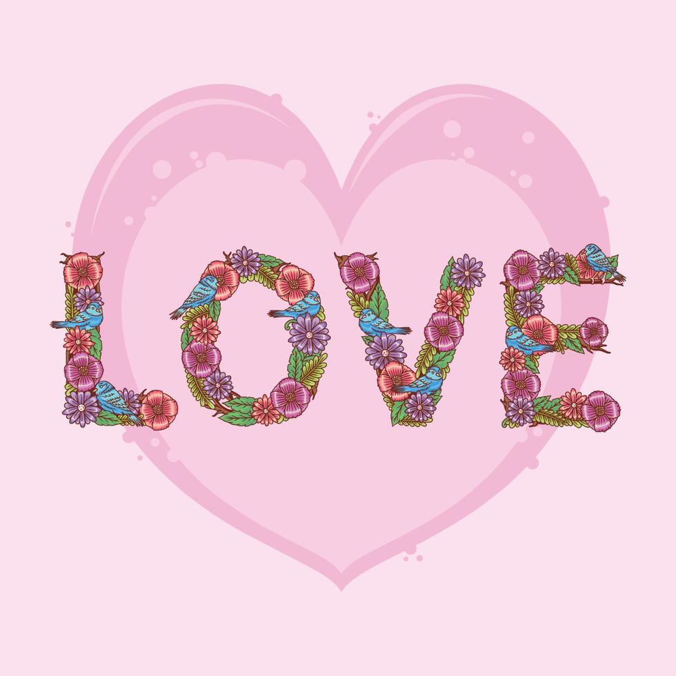 I Love You valentine design with spring flowers and birds vector