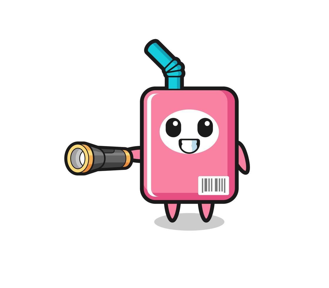 milk box mascot holding flashlight vector