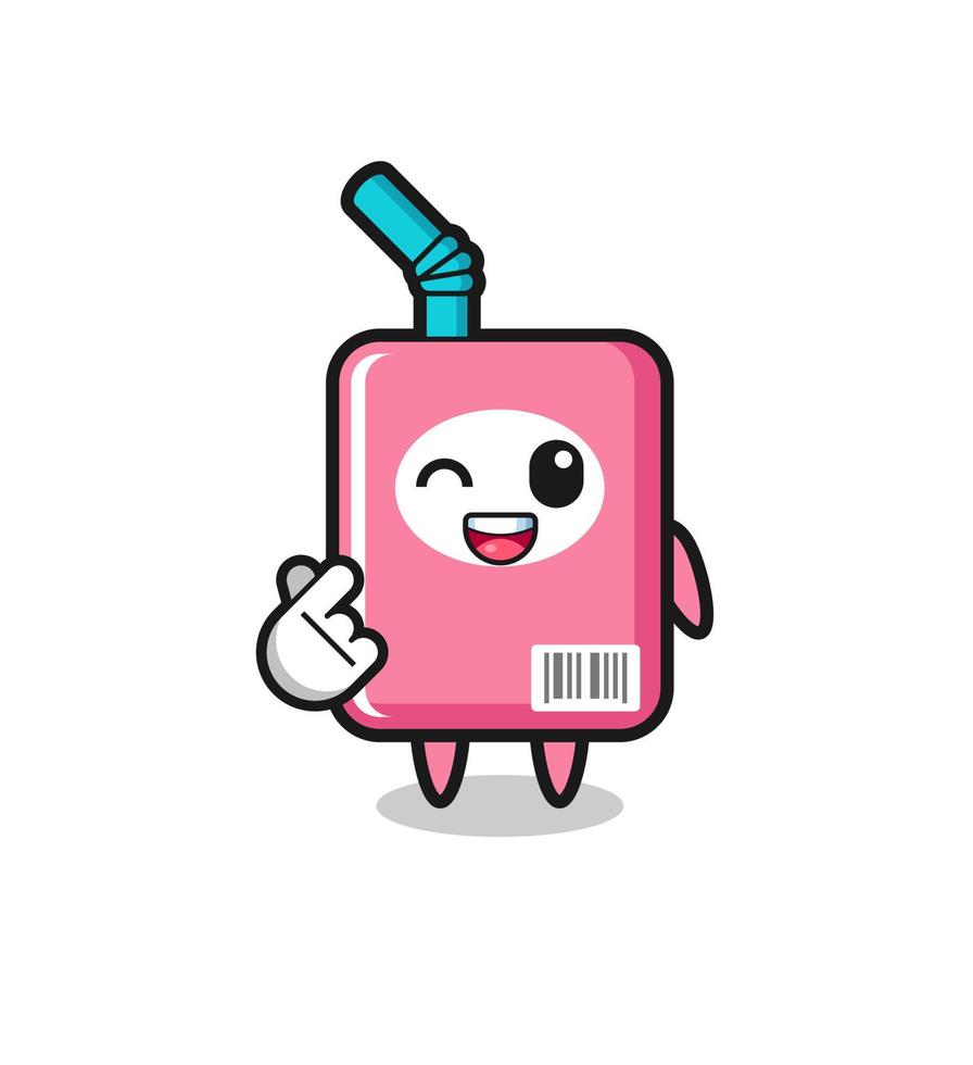 personaje de caja de leche haciendo corazón de dedo coreano vector