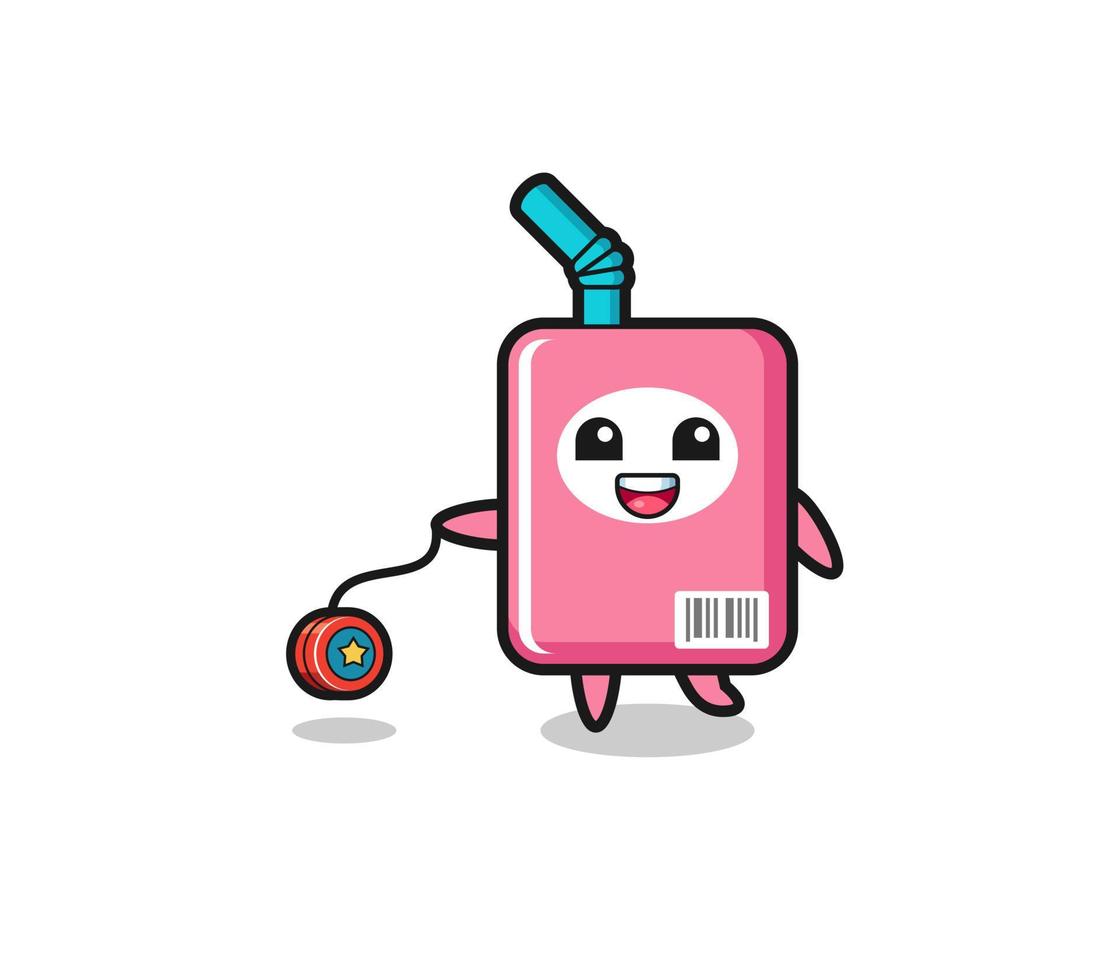 cartoon of cute milk box playing a yoyo vector