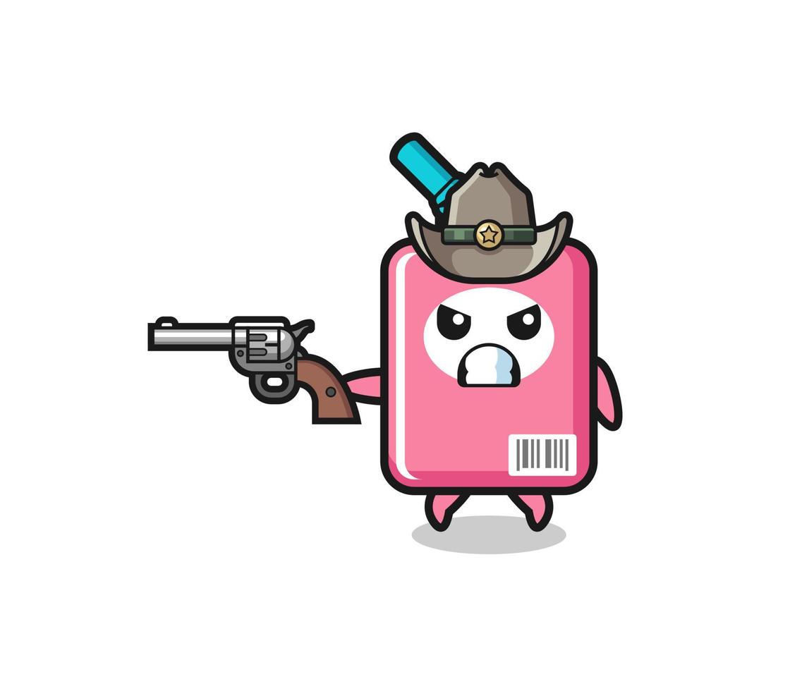 el vaquero de la caja de leche disparando con una pistola vector