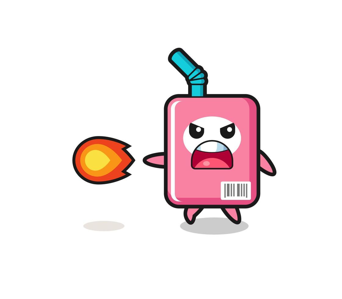 cute milk box mascot is shooting fire power vector