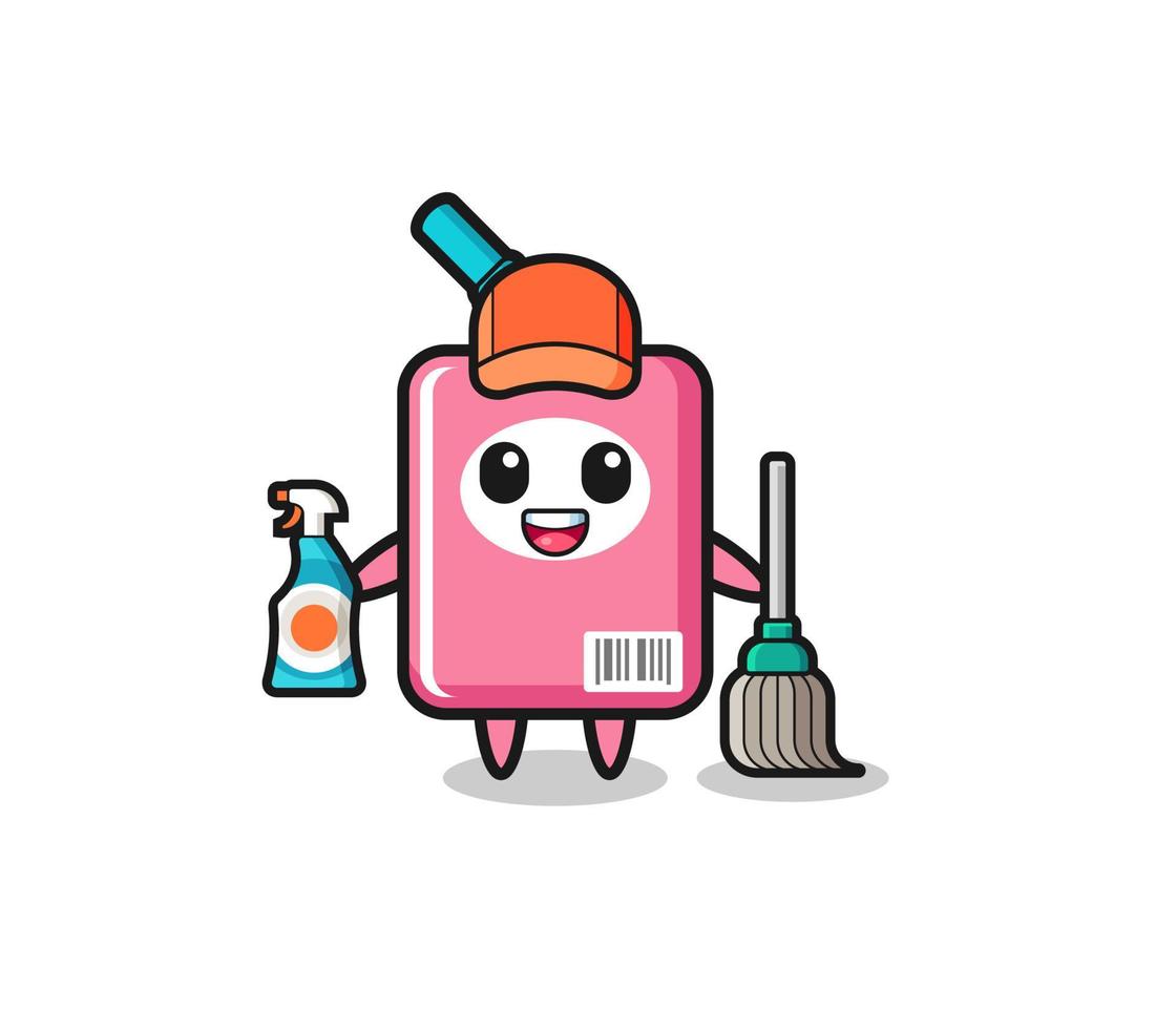 cute milk box character as cleaning services mascot vector