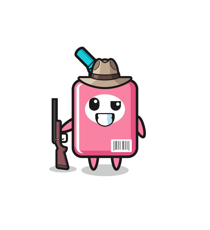mascota de cazador de caja de leche sosteniendo un arma vector