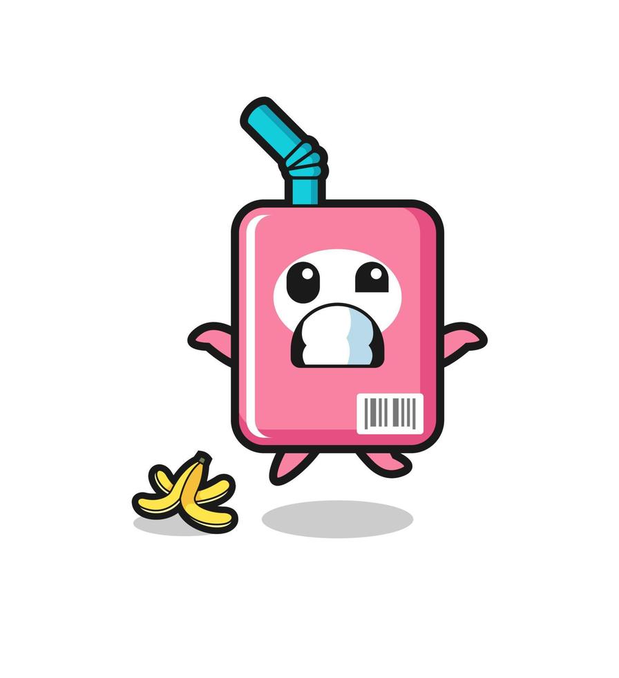 milk box cartoon is slip on a banana peel vector