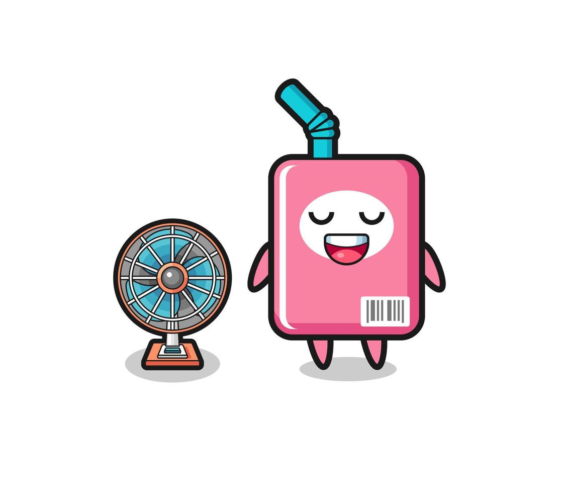 cute milk box is standing in front of the fan vector
