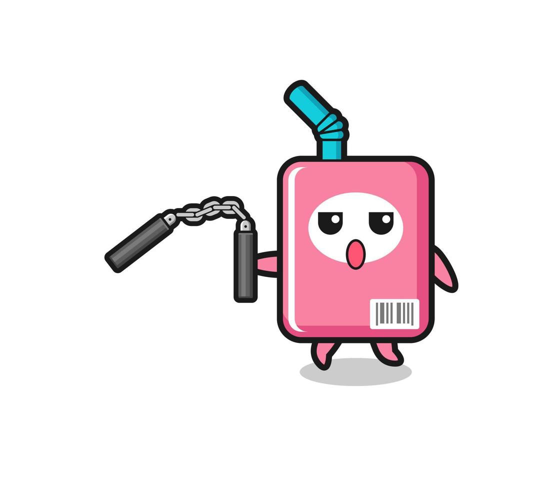 cartoon of milk box using nunchaku vector