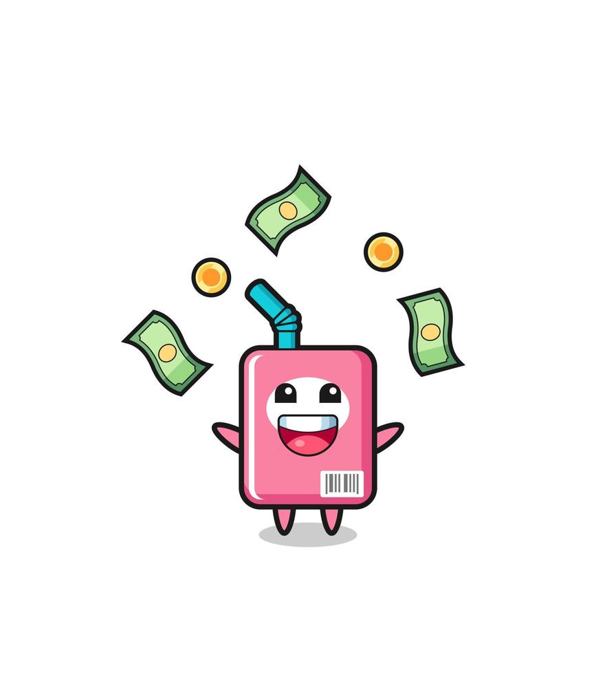 illustration of the milk box catching money falling from the sky vector