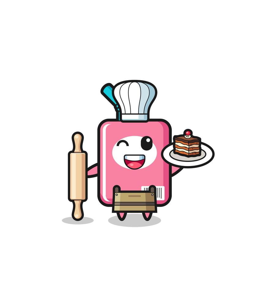 milk box as pastry chef mascot hold rolling pin vector