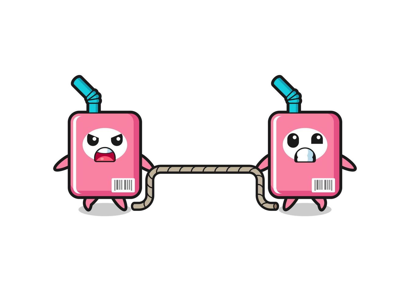 cute milk box character is playing tug of war game vector