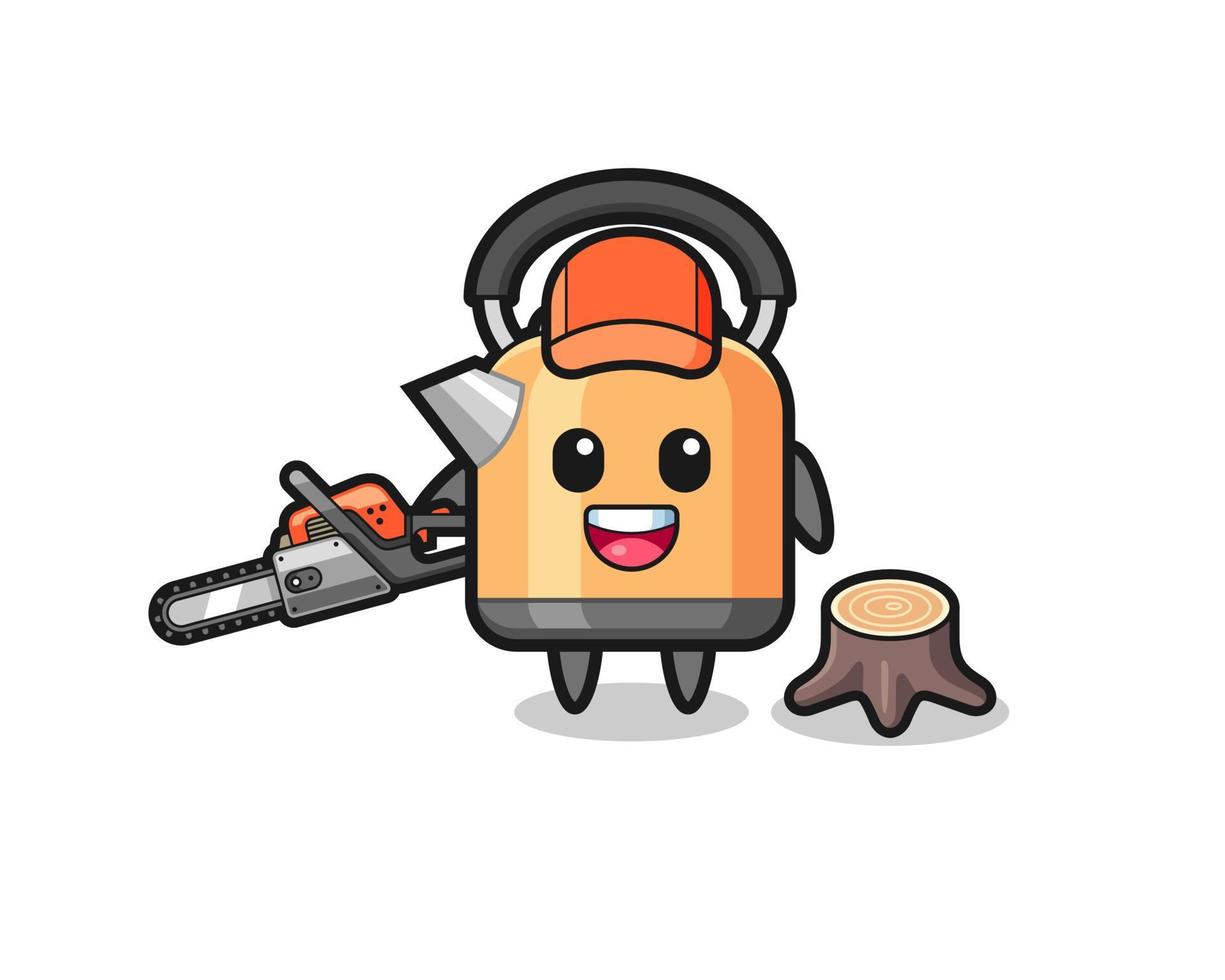 kettle lumberjack character holding a chainsaw vector