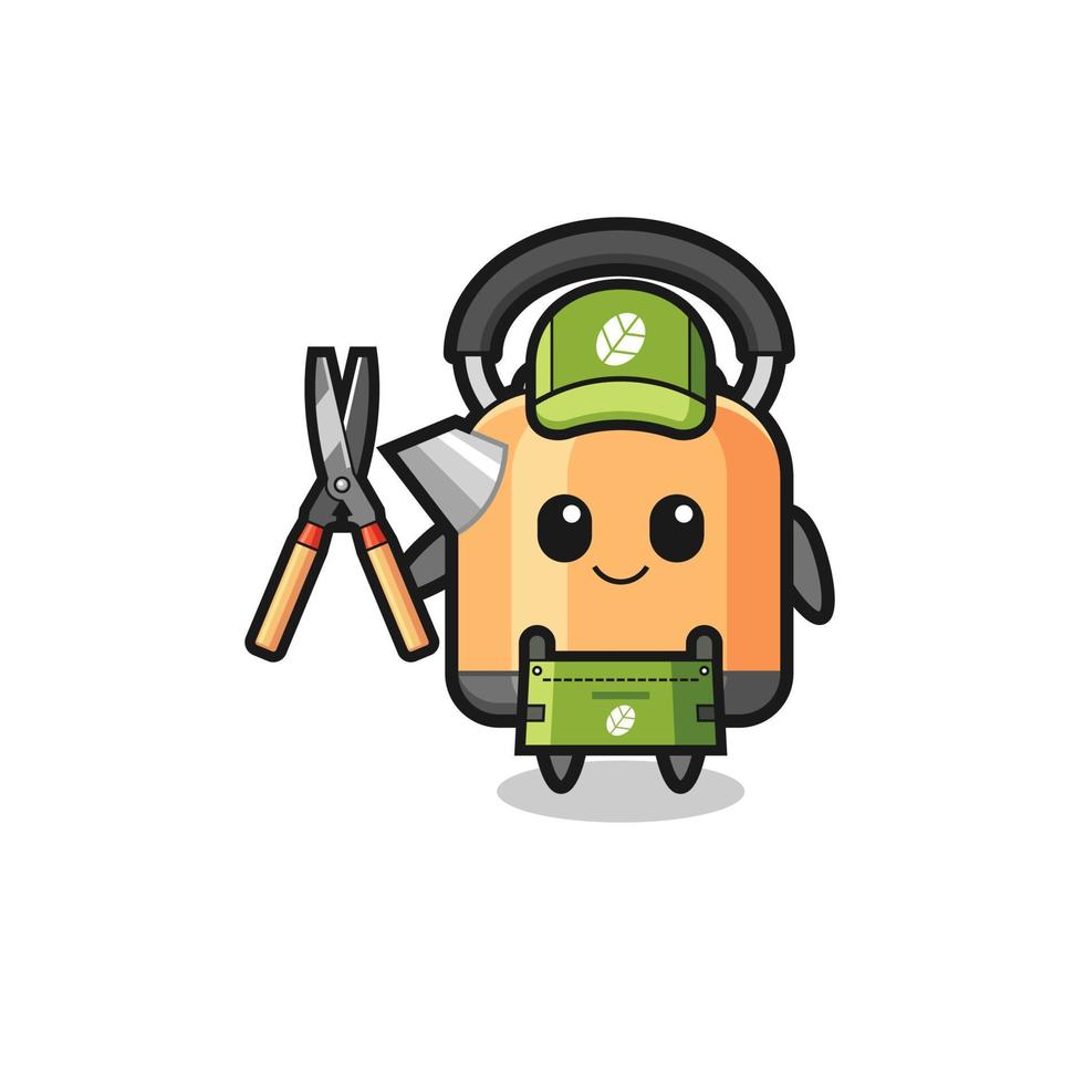 cute kettle as gardener mascot vector