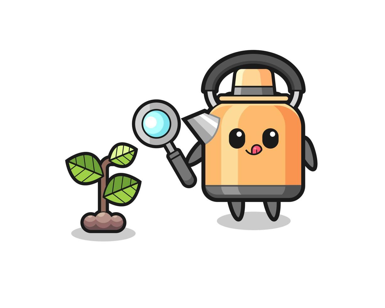 cute kettle herbalist researching a plants vector