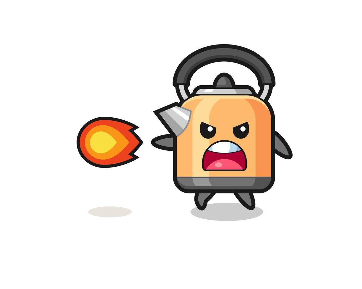 cute kettle mascot is shooting fire power vector