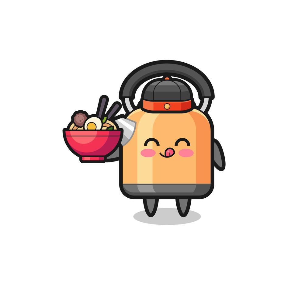 kettle as Chinese chef mascot holding a noodle bowl vector