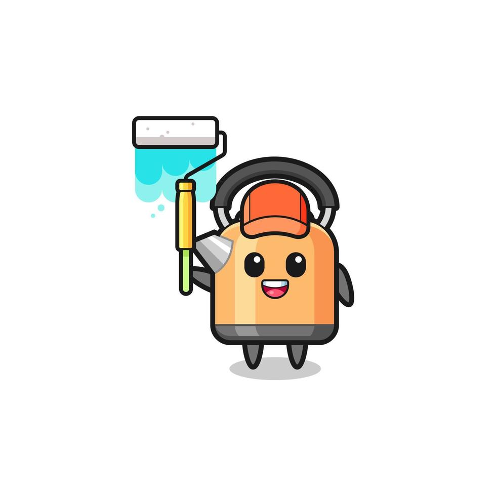 the kettle painter mascot with a paint roller vector