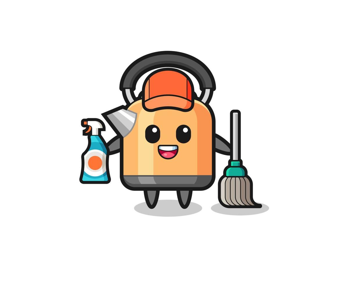 lindo personaje de hervidor como mascota de los servicios de limpieza vector