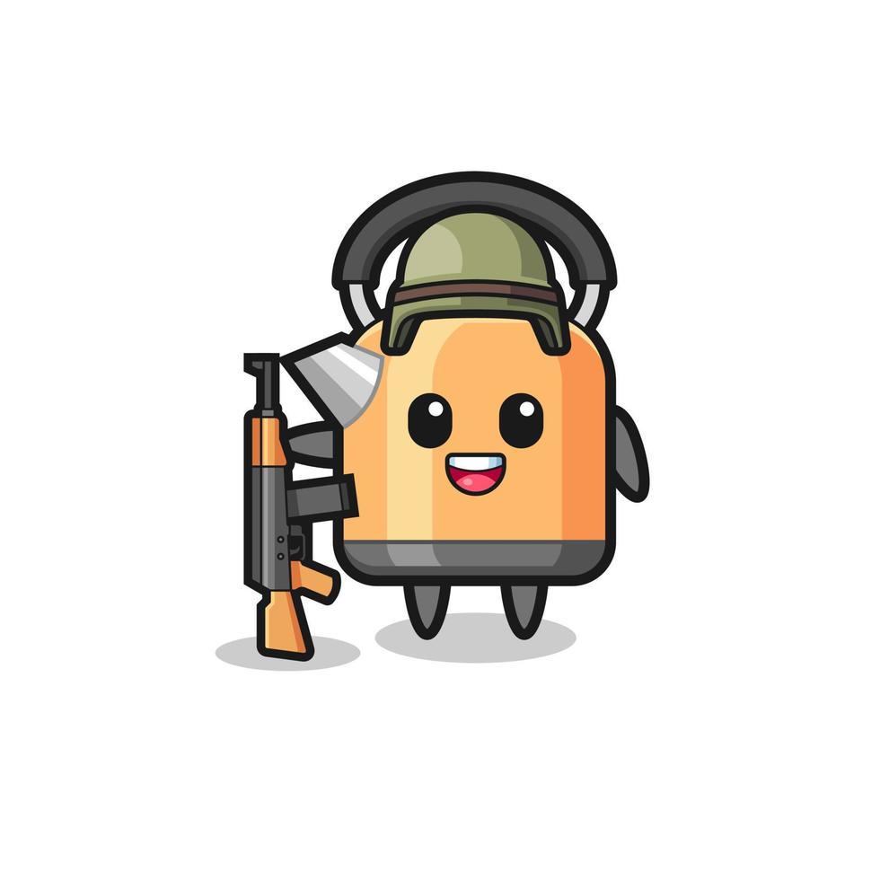 cute kettle mascot as a soldier vector