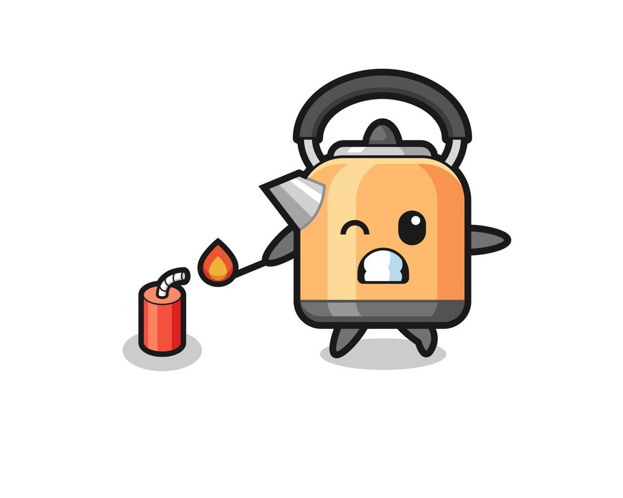 kettle mascot illustration playing firecracker vector