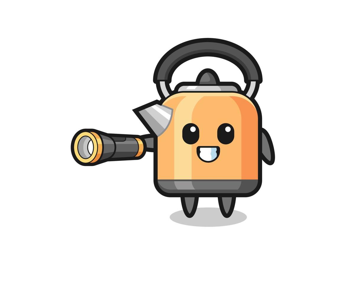 kettle mascot holding flashlight vector