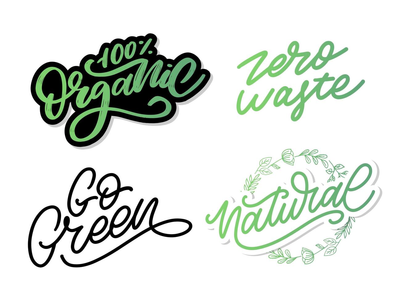 Go Green label, trendy brush lettering, inspirational phrase. Vegetarian concept. Vector calligraphy for vegan shop, cafe, restaurant menu, badges, stickers, banners, logos. Modern typography