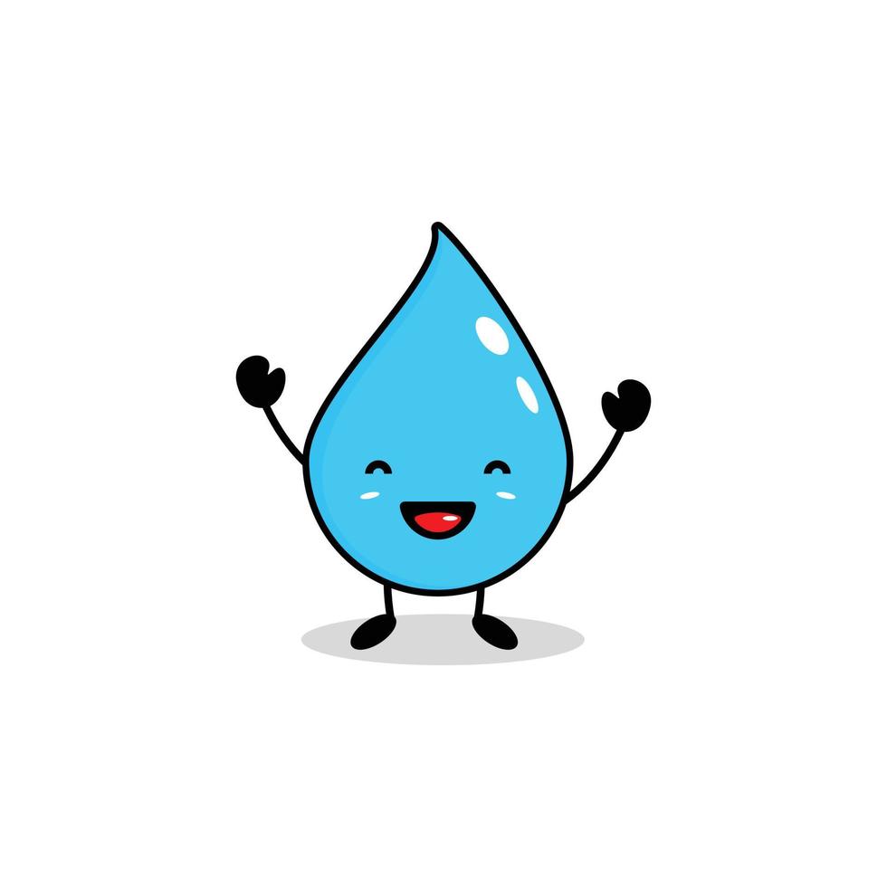 lindo, sonriente, feliz, gota de agua, vector, plano, caricatura, cara, carácter, ilustración, aislado, blanco, plano de fondo, agua, aqua, gota, carácter, mascota, concepto vector