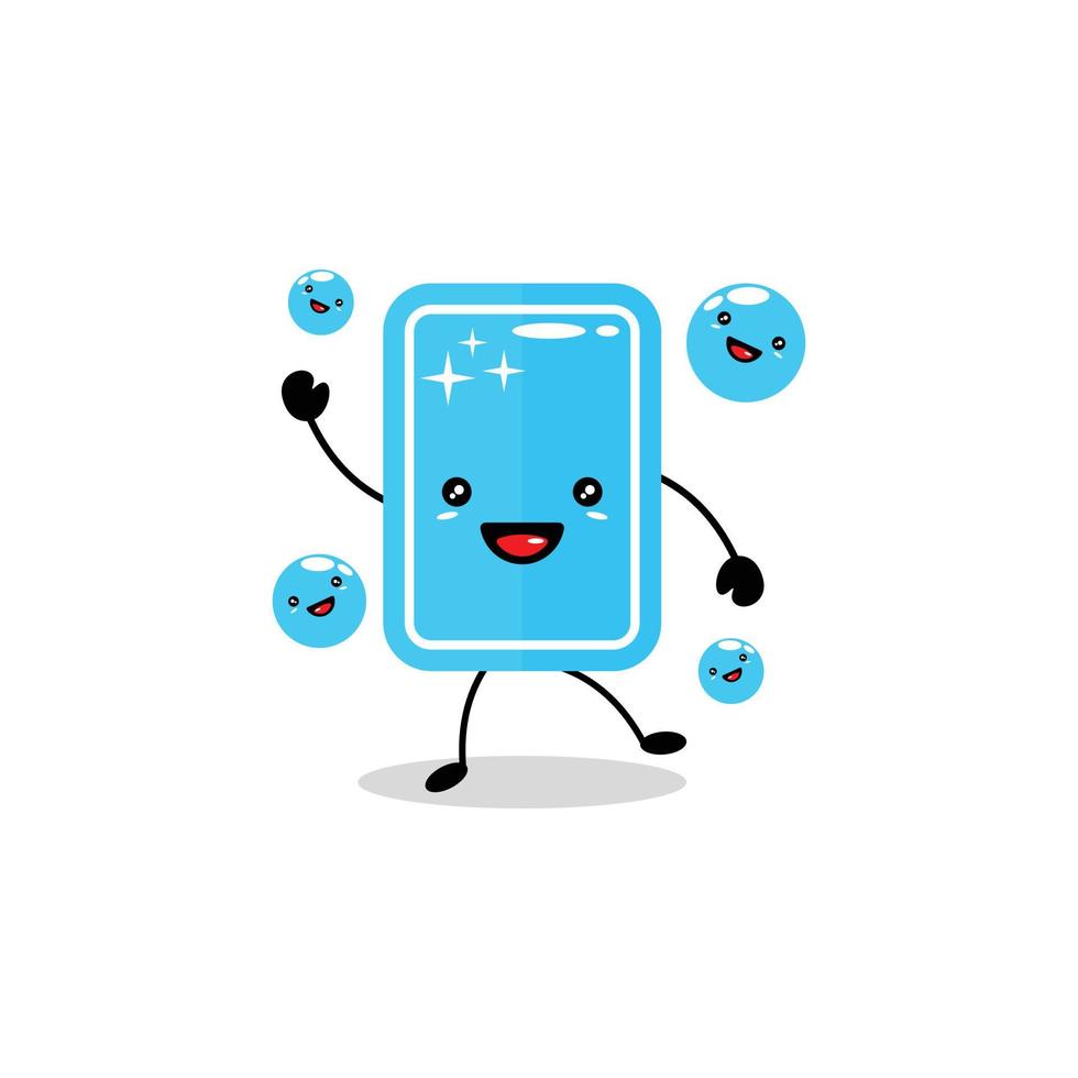 Cute happy soap juggle foam bubble, Vector flat cartoon character illustration icon design, Isolated on white background, Soap bubble concept