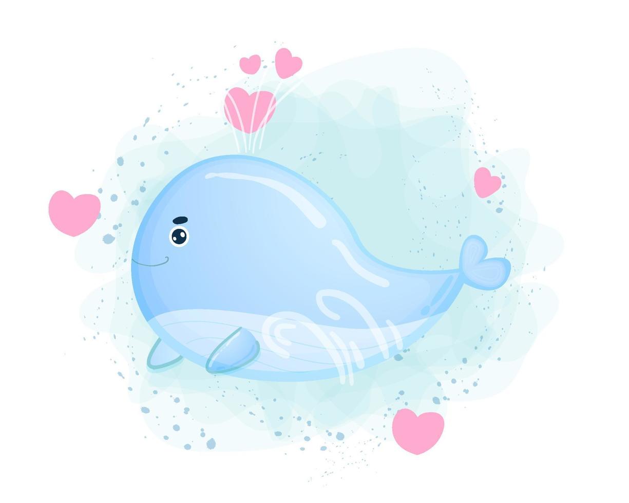 linda ballena azul con corazones. elemento lindo de san valentin vector