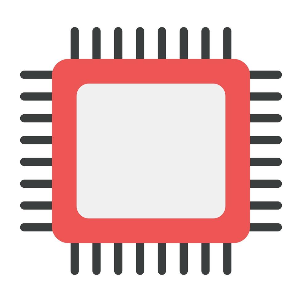 Processor chip icon, microchip flat vector design.