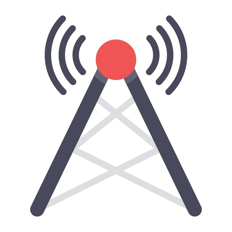 Wireless internet signal tower flat icon design vector