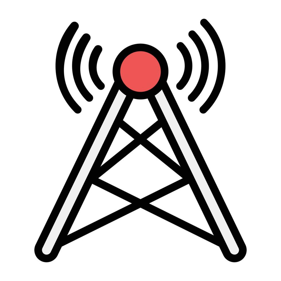 Wireless internet signal tower flat icon design vector