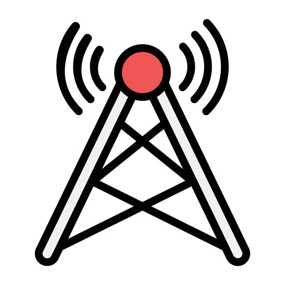 Wireless internet signal tower flat icon design vector