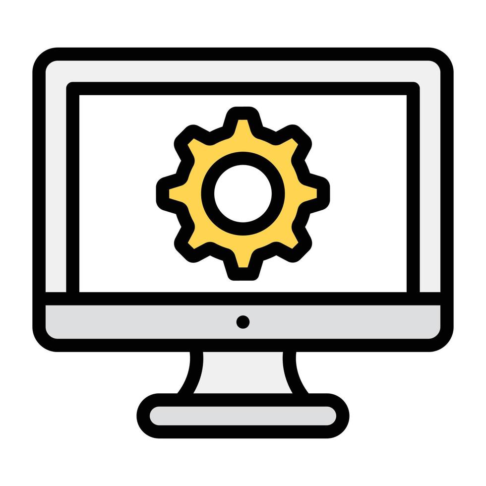 Flat design of system setting, gear inside monitor vector