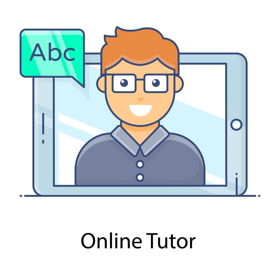 avatar femenino dentro de una computadora portátil que muestra el concepto de tutor en línea en un moderno diseño de contorno plano vector