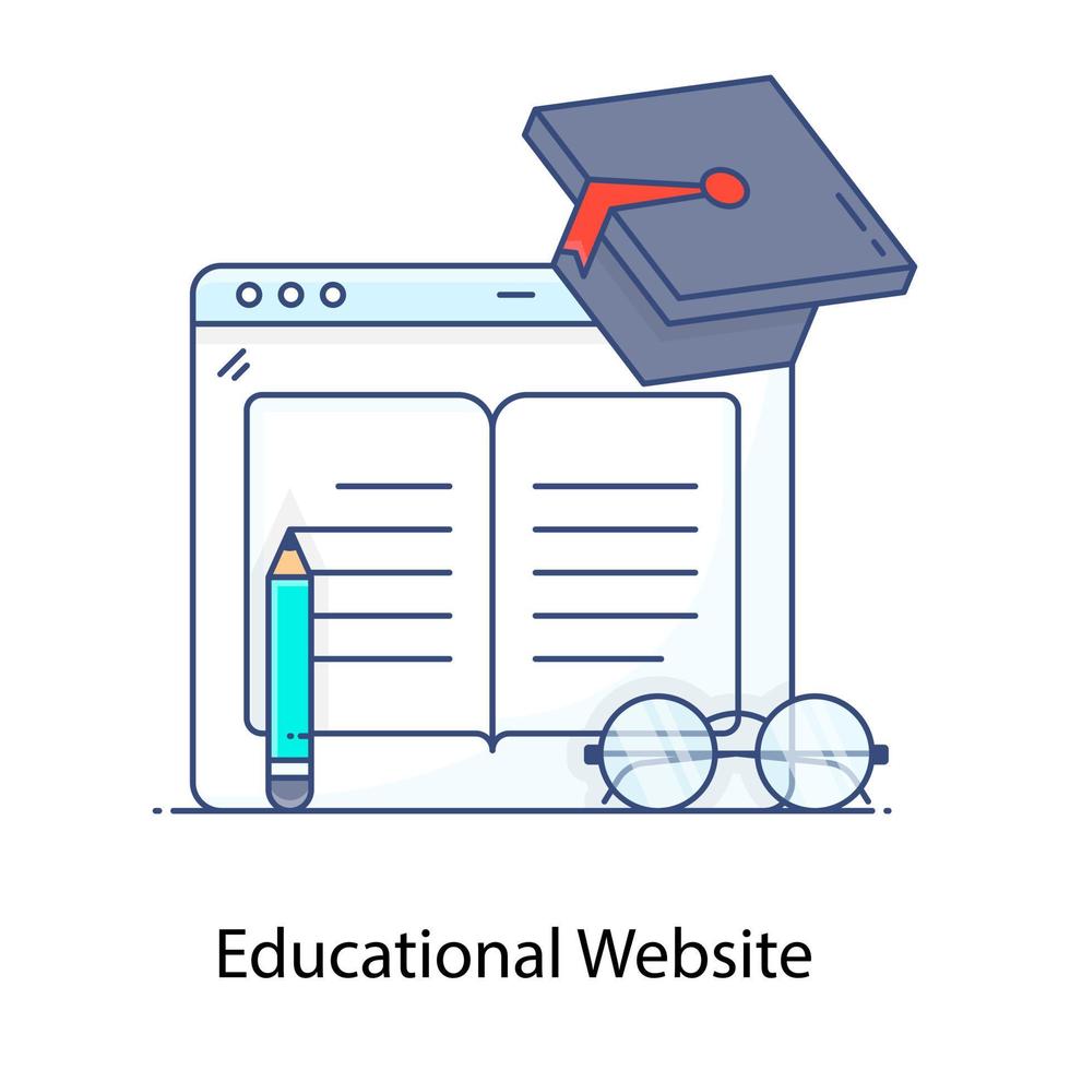 Conceptual flat outline icon of educational website, educational site vector