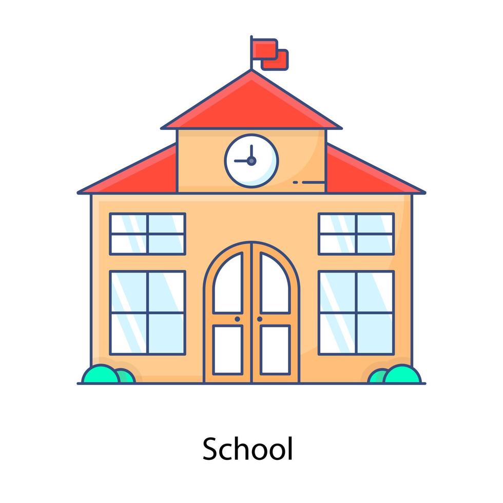 Editable flat outline design of school icon vector