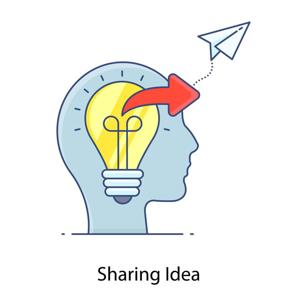 Human head having sharing idea concept, flat outline icon vector