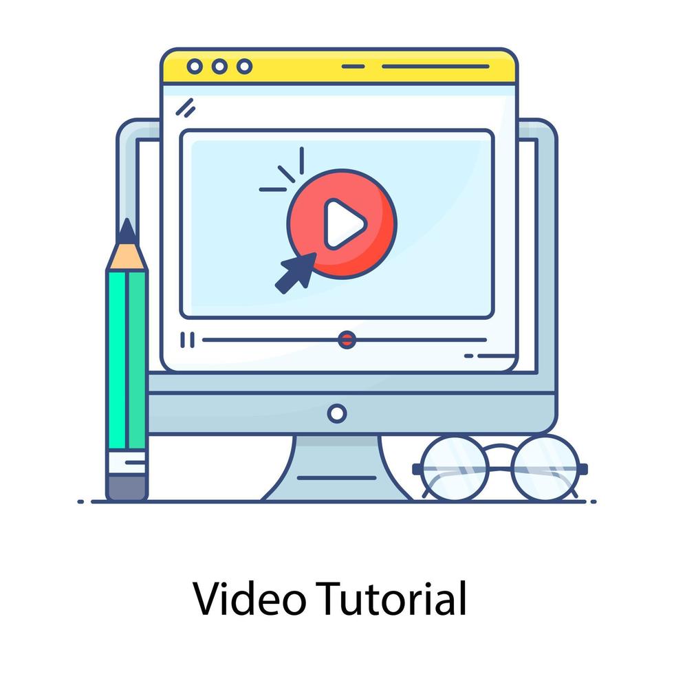 Video tutorials, a trendy flat outline icon of video streaming vector