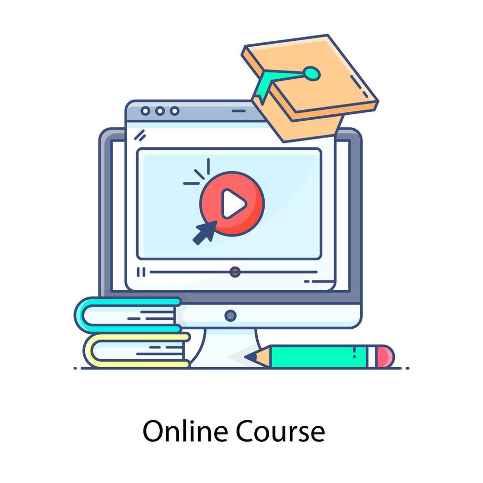 Online course icon in editable flat outline style vector