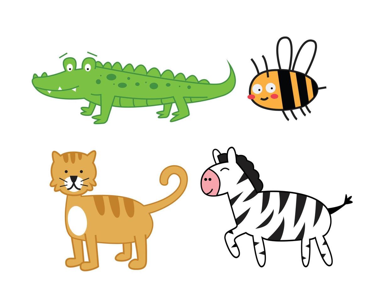 conjunto de ilustraciones de animales en un estilo de dibujos animados plana vector