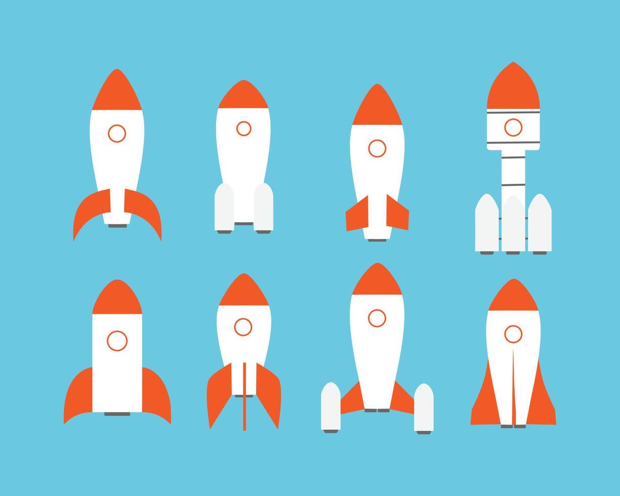 Set of rocket illustrations in a flat style vector